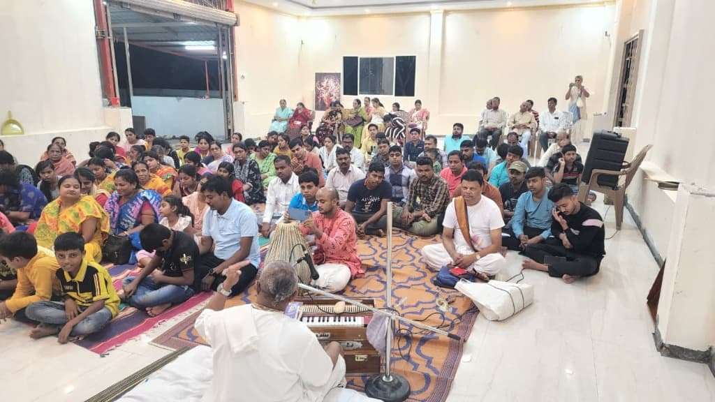 Spacious temple hall on Lalithmahal Helipad Road with kirtan chanting