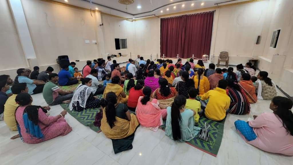 Large gathering of devotees during temple programs